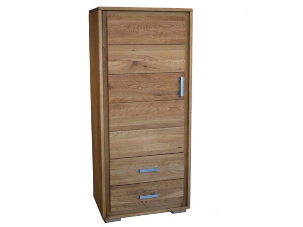 Wysoka komoda z trzema szufladami i metalowymi uchwytami, nowoczesny styl