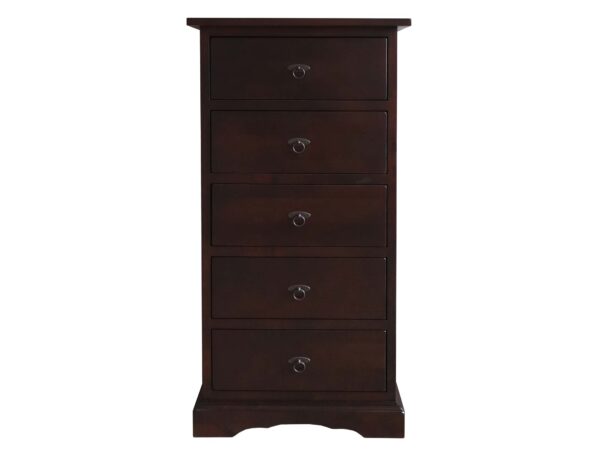 Wysoka komoda z ciemnego drewna z pięcioma szufladami, klasyczna forma
