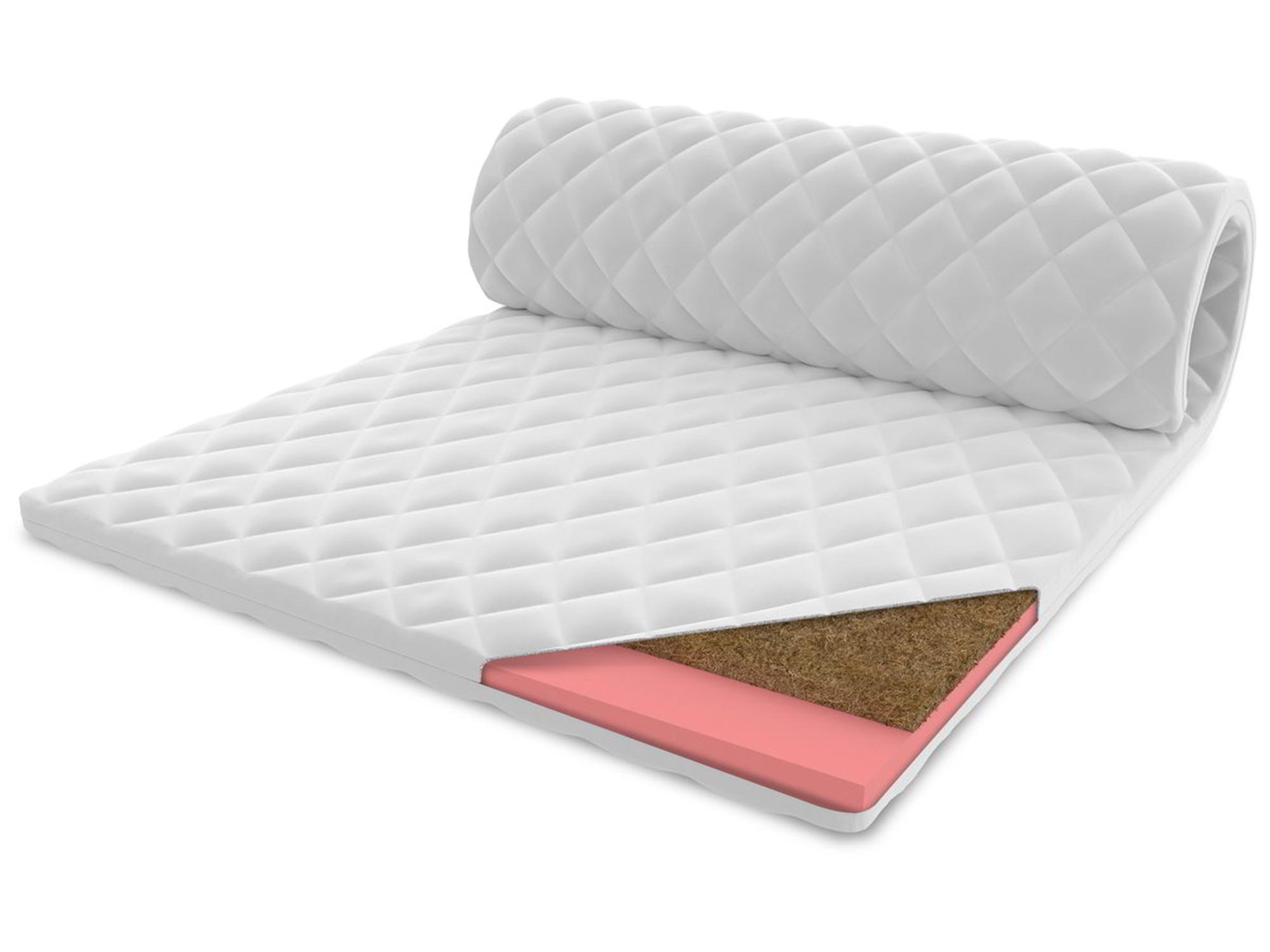 Materac nawierzchniowy z warstwą kokosową i pianką w różowym kolorze, pokrowiec pikowany Materac nawierzchniowy z warstwą kokosową i pianką w różowym kolorze, pokrowiec pikowany