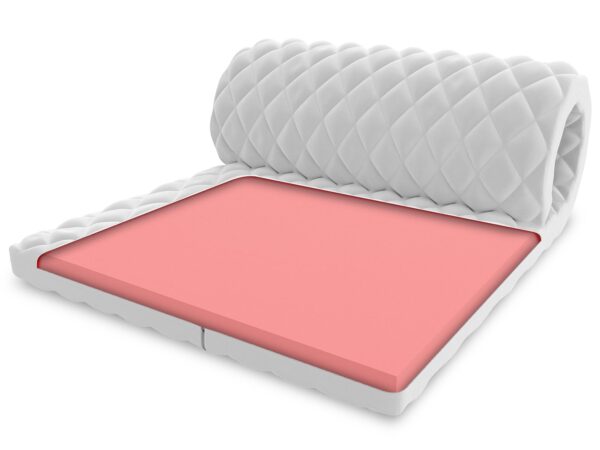 Materac nawierzchniowy z różową pianką memory, bez dodatkowych warstw, widok przekrojowy