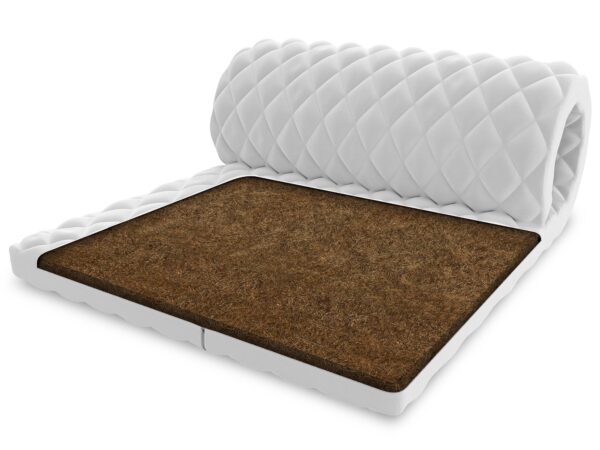 Materac nawierzchniowy z matą kokosową i pikowanym pokrowcem w białym kolorze