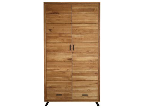 Szafa z drewna dębowego na czarnych nogach, nowoczesna forma z pionowymi uchwytami