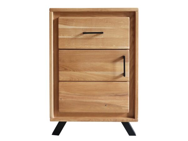 Mała komoda z dębu z dwiema szufladami, minimalistyczny styl industrialny