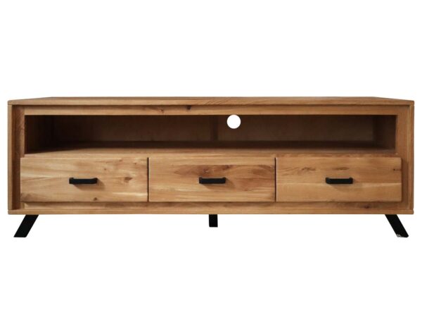 Szafka RTV z trzema szufladami, naturalny dąb, drewniane uchwyty