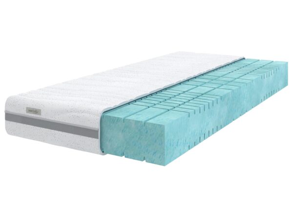 Materac piankowy z zieloną strefą komfortu i falistą strukturą wentylacyjną