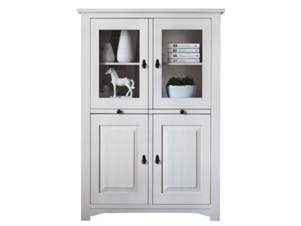 Witryna z przeszkleniem i białym wykończeniem, styl cottage