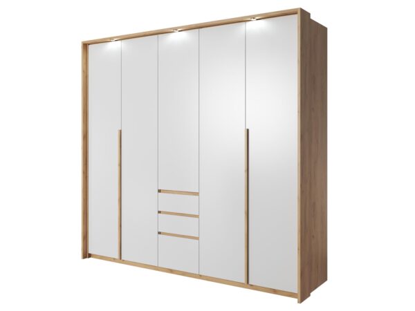 Duża szafa przesuwna z lustrami – dąb i białe fronty