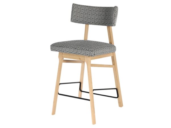 Hoker z niskim oparciem i czarnym podnóżkiem – miękka tapicerka