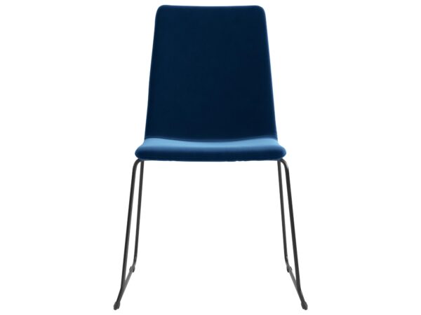 Granatowe krzesło nowoczesne z tapicerką welurową i czarnym stelażem