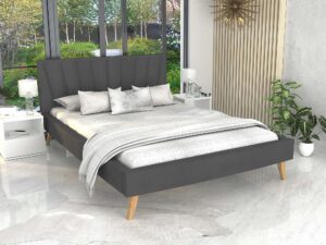 miniaturka Tapicerowane łóżko na drewnianych nóżkach BONNIE