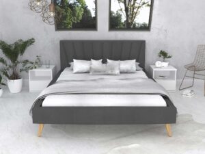 miniaturka Tapicerowane łóżko na drewnianych nóżkach BONNIE