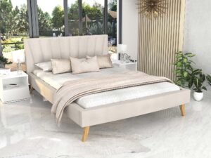 miniaturka Tapicerowane łóżko na drewnianych nóżkach BONNIE