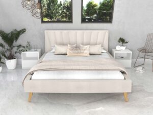 miniaturka Tapicerowane łóżko na drewnianych nóżkach BONNIE