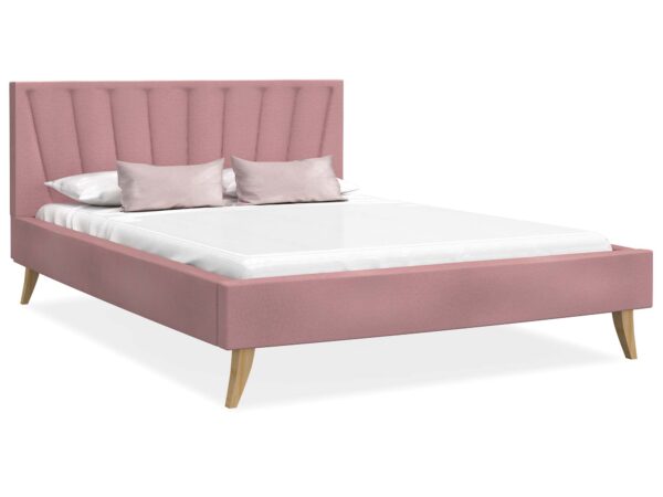 Różowobeżowe łóżko z zagłówkiem – przytulna forma