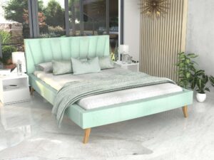 miniaturka Tapicerowane łóżko na drewnianych nóżkach BONNIE