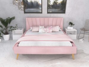 miniaturka Tapicerowane łóżko na drewnianych nóżkach BONNIE