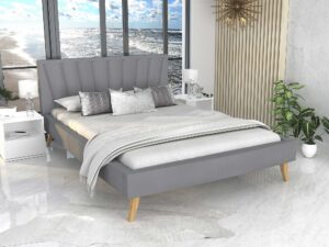 miniaturka Tapicerowane łóżko na drewnianych nóżkach BONNIE