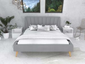 miniaturka Tapicerowane łóżko na drewnianych nóżkach BONNIE