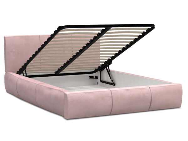 Różowe łóżko z pojemnikiem – lekka forma, pastelowy kolor