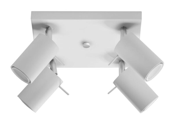 Biały plafon z czterema reflektorami LED – minimalistyczna oprawa