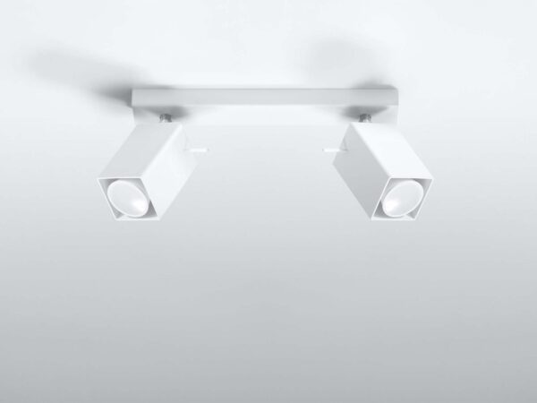 Biała lampa sufitowa z dwoma reflektorami w stylu minimalistycznym