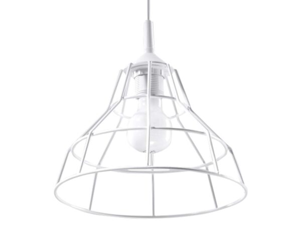 Lampa klatkowa biała – realistyczne zdjęcie, żarówka w środku