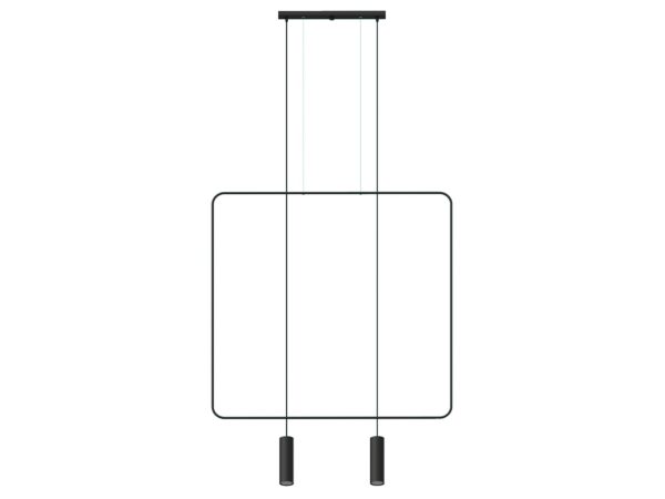 Rysunek techniczny: zawieszenie dwóch lamp z prostokątnymi ramkami