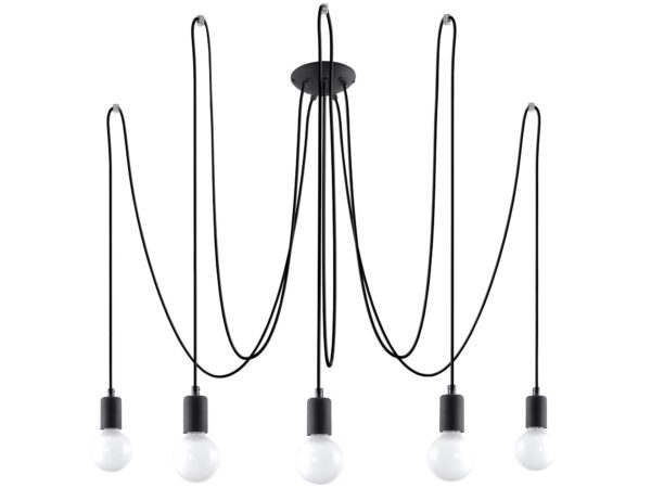 Lampa sufitowa z sześcioma kablami i żarówkami E27, czarna obudowa