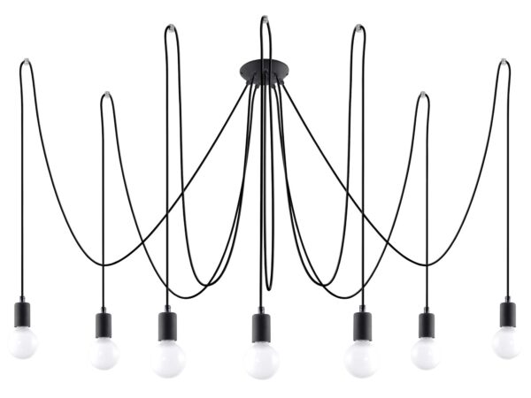 Designerski żyrandol z czarnymi kablami i sześcioma punktami światła