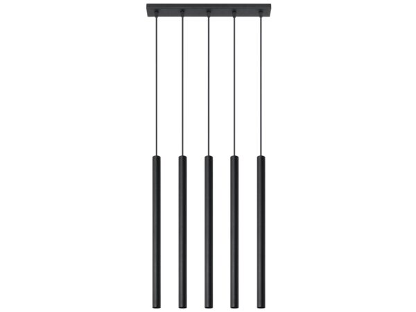 Pięć wiszących lamp tubowych LED w kolorze czarnym – grafika produktowa