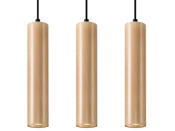 Drewniane klosze – zestaw trzech lamp tubowych