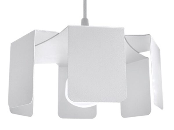 Biała lampa złożona z zakrzywionych paneli – nowoczesny design