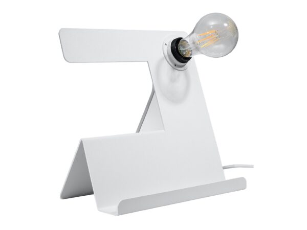 Lampa LED biała – styl minimalistyczny, miejsce na telefon