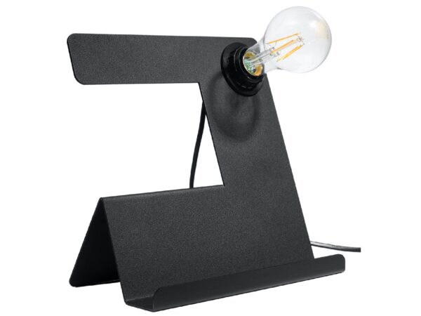 Lampa LED czarna – geometryczny design, żarówka na ramieniu