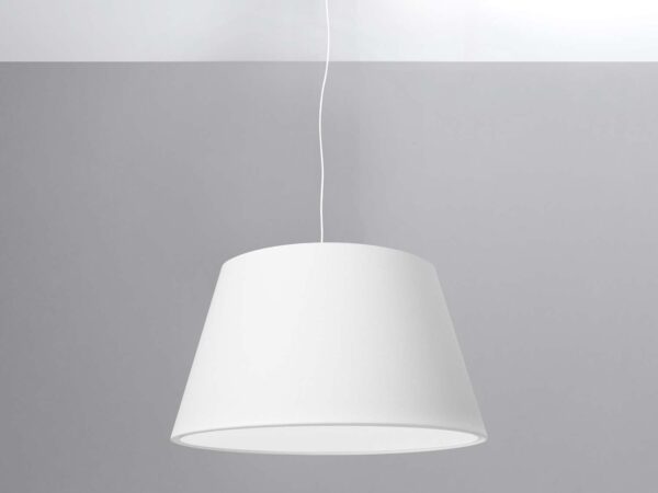 Designerska lampa wisząca z białym kloszem – render 3D