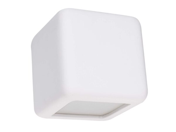 Kinkiet LED w kształcie sześcianu – gładka biała ceramika