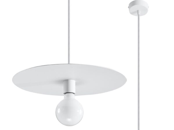 Lampa talerzowa biała – widok z dołu na białym tle