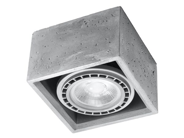 Szara betonowa oprawa LED – widok z kąta na białym tle