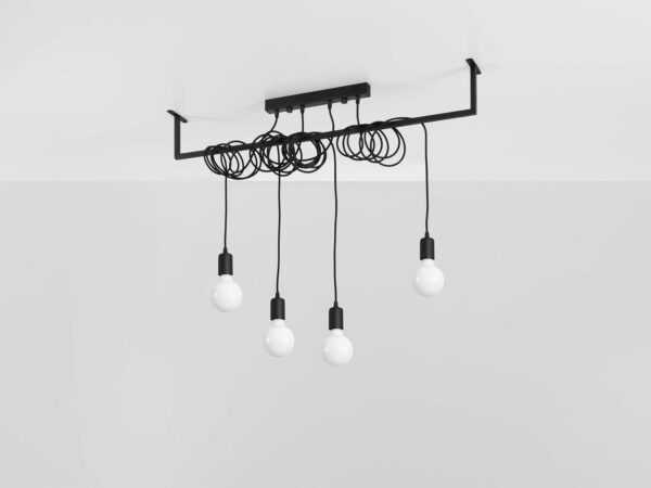 Minimalistyczna lampa z czarnym mocowaniem i kulistymi żarówkami