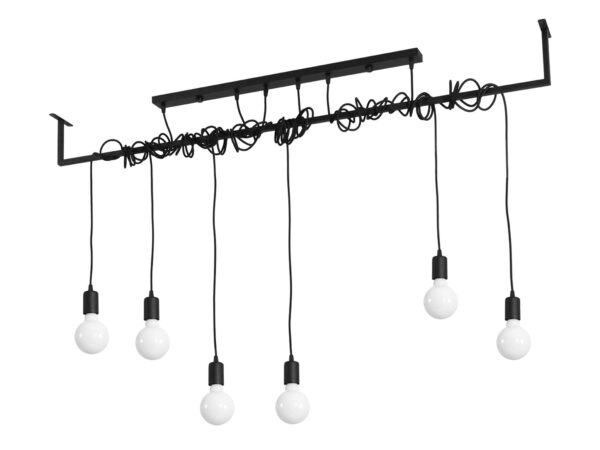 Czarna lampa z dekoracyjnym przewodem i żarówkami w stylu loft