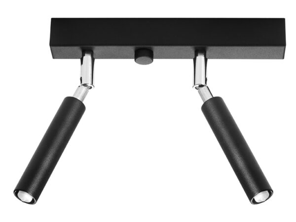 Czarne reflektory na czarnej szynie – widok pod kątem