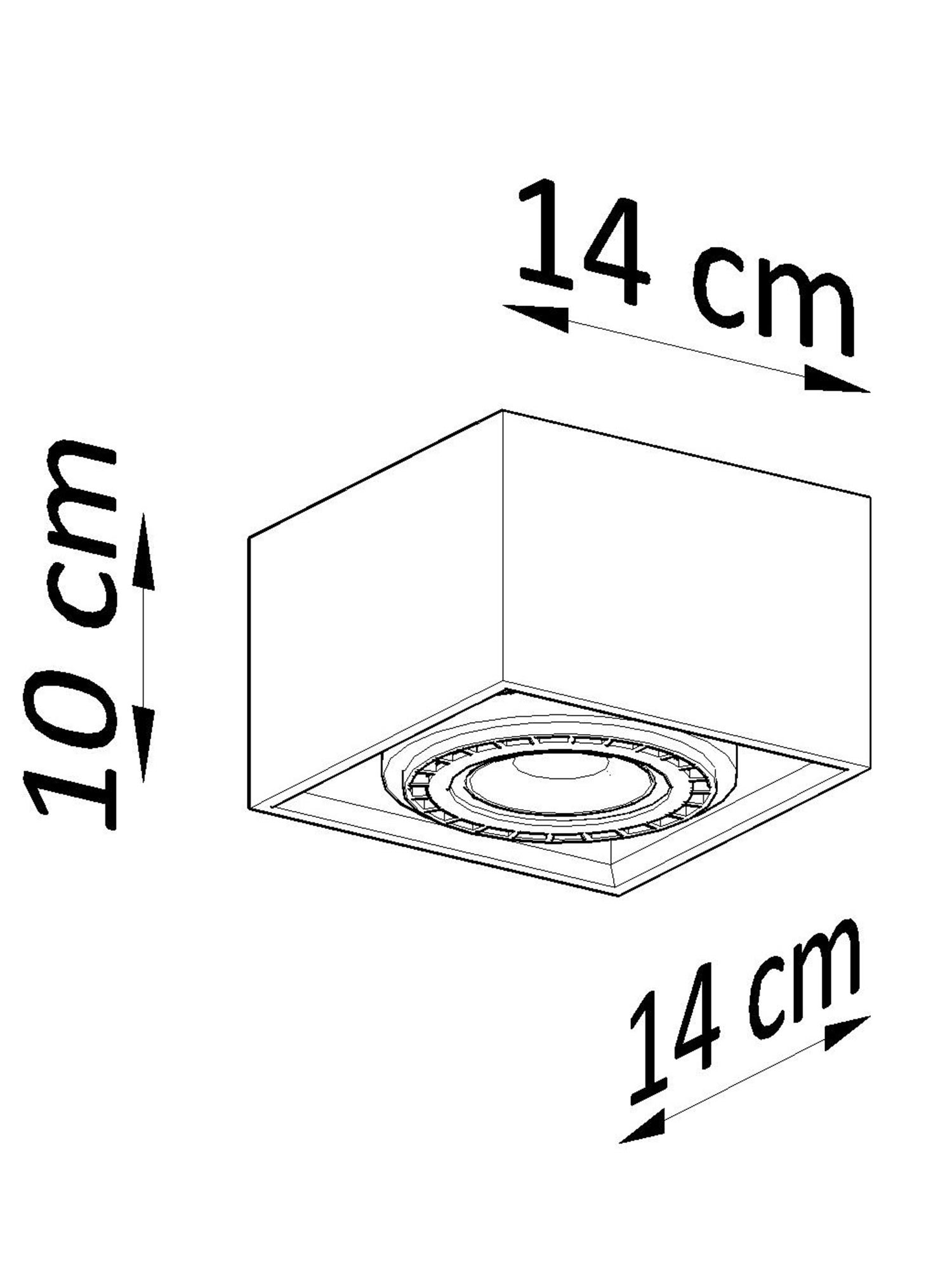 Kwadratowa lampa LED – 14x14x10 cm, schemat wymiarów Kwadratowa lampa LED – 14x14x10 cm, schemat wymiarów