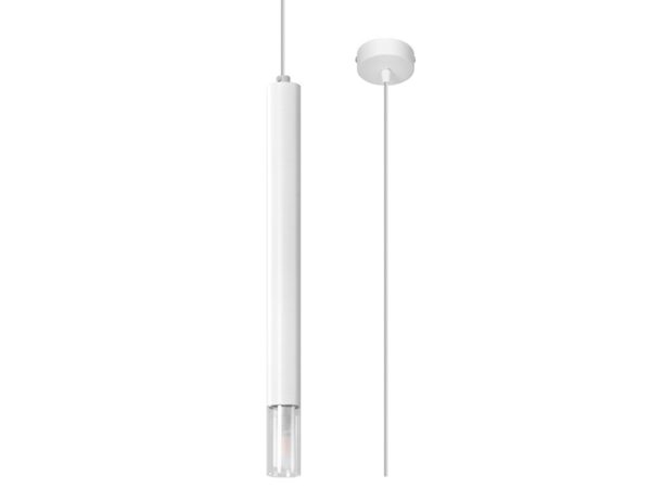 Lampa wisząca tubowa z przezroczystym końcem i białym sufitem