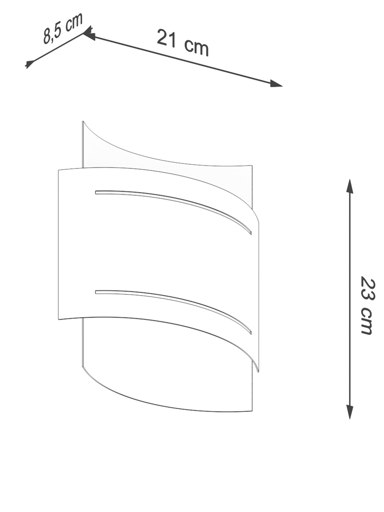Rysunek techniczny kinkietu LED z łukowym światłem Rysunek techniczny kinkietu LED z łukowym światłem