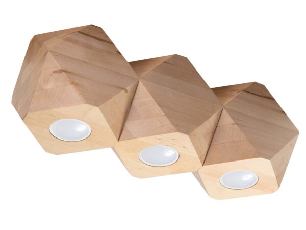 Geometryczna lampa sufitowa z drewna, oświetlenie LED