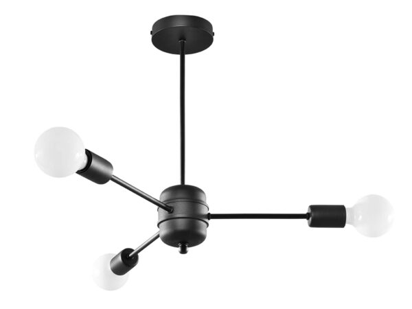 Nowoczesna lampa sufitowa z czterema żarówkami na czarnych ramionach