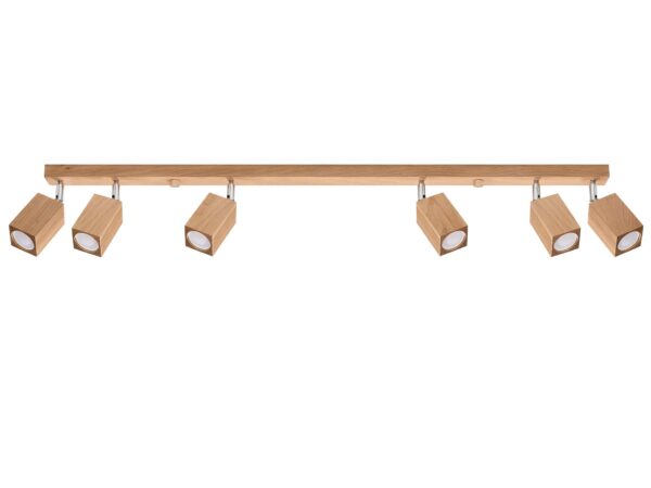 Drewniana lampa LED z pięcioma reflektorami do nowoczesnych wnętrz