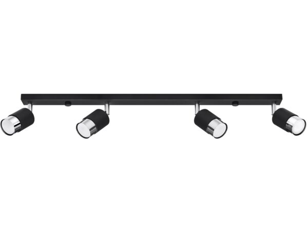 Biała szyna z czterema reflektorami LED z czarnym wnętrzem