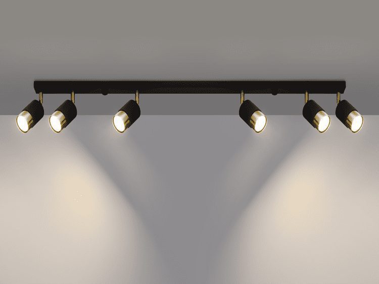 Złoto-czarna listwa sufitowa z trzema reflektorami