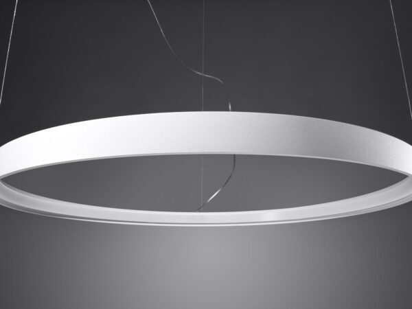 Wizualizacja białej lampy LED pierścieniowej – wisząca obręcz
